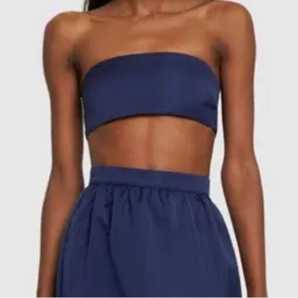 WeWoreWhat Duchesse Satin Bandeau Top Navy Size 4 - Picture 1 of 8